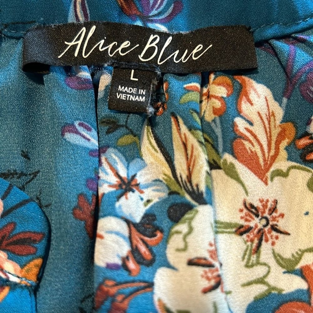Alice Blue Women Teal Floral Sleeveless Split Neck Blouse Top T96602 Large - Picture 6 of 8